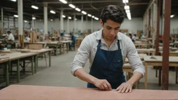 En møbelfabrikant som arbeider på en fabrikk.