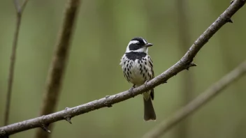 En liten fugl med karakteristiske merker, sittende på en gren i en skog.