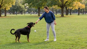 En person trener en hund i en park med en ball og en godbit