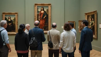 En gruppe mennesker besøker et kunstmuseum og beundrer kunstverkene.