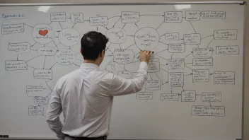 En person som analyserer et komplekst systemdiagram på en whiteboard.