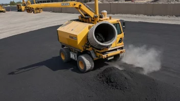 En byggeplass med en stor blandemaskin som blander asfalt og andre materialer sammen.