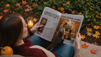 En koselig scene av noen som leser et høsttematisk blad.