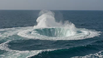 En stor havvirvel midt i havet, med en liten båt som navigerer gjennom de omkringliggende vannene.