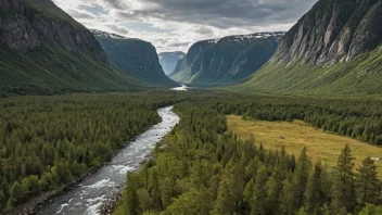 Et pittoreskt dal i Norge med en fredelig atmosfære.