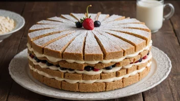 En deilig norsk sandbakkelskake med en smuldrande sandfarget skorpe og en søt frukt- eller kremfylling.