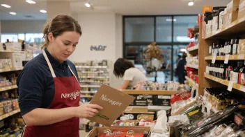 En person som arbeider i en butikk med et skilt som sier 'næringsberettiget' på norsk.