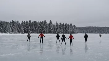 Folk som nyter skøyteaktivitet på en frossen innsjø.