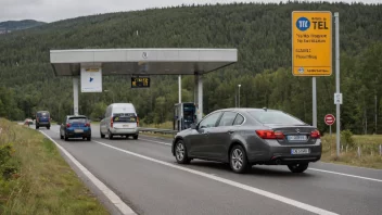 En veipengestasjon i Norge med en bil som passerer gjennom.