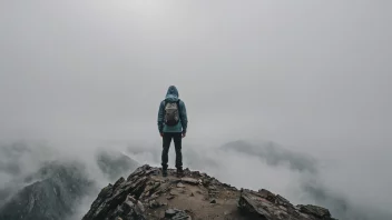 En person på en fjelltopp med dårlig usikt.