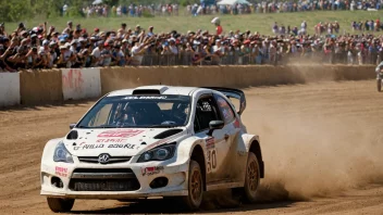 En rallycrossfører i aksjon på en dirtbane.