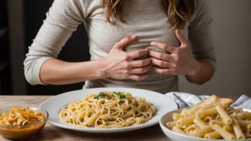 En person som opplever magesmerter på grunn av glutenintoleranse.