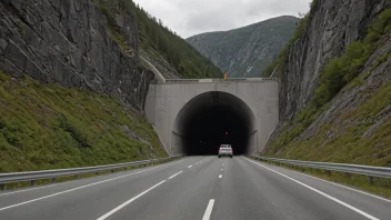 En lang hovedveitunnel i Norge, med en bil som kjører gjennom den.