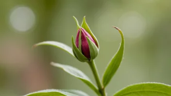 En blomsterknop på en stilk med blader, med en uskarp bakgrunn av en hage eller en park.