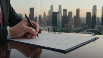 En person som signerer et dokument, som symboliserer overføring av eierskap.