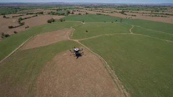 Luftfotografering av et landskap med et kamera montert på en drone, som fanger skjønnheten i landskapet fra en unik vinkel.