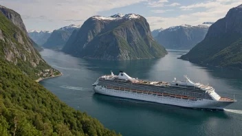 Et cruiseskip som seiler gjennom en vakker norsk fjord.