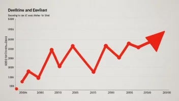 En graf som viser en nedgang i salget, med en rød pil som peker på det laveste punktet