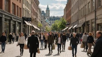 En livlig og levende gate i Oslo, som viser byens mangfoldige økonomi og rike historie.