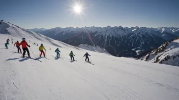 En gruppe mennesker som kjører ned en fjellside med en skiinstruktør i forgrunnen.