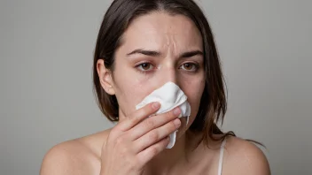 En person med et brukket nesebein, med bandasje eller gips på nesen.