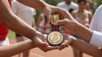 En blank trofé blir tildelt en vinner i en sportskonkurranse