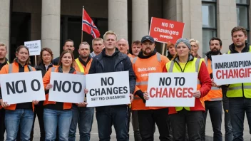 En gruppe arbeidere som protesterer mot endringer på arbeidsplassen.