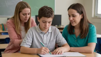 En lærer og en elev i et klasserom med en assistent for spesielle behov.