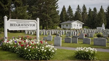 Et begravelseskontor med en skilt som leser 'Begravelseskontor' på norsk.