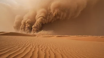 En enorm sandstorm i Sahara-ørkenen med sand og støv som blåser kraftig i vinden.