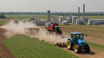 En gjødselprodusent med en traktor og åkre