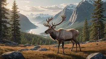 En illustrasjon av en reinsdyr i et naturlig habitat, som representerer begrepet villreinforvaltning.