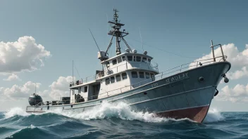 Et bilde som representerer begrepet fiskemyndighet, med en fiskebåt i forgrunnen og en offentlig bygning i bakgrunnen.