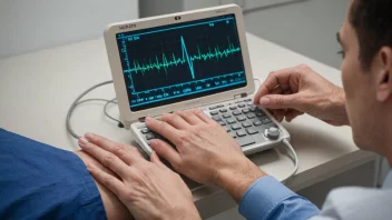 En person med en irregelmessig hjerteslagsrytme på en EKG-monitor.