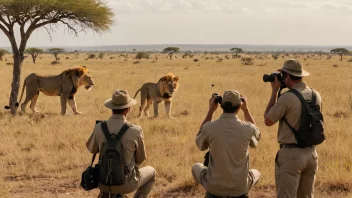 En gruppe mennesker på løvefangstsafari