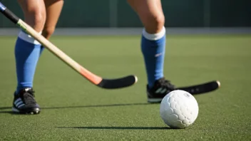 En landhockeykølle med en kurvet ende og en flat side, brukt til å slå en ball i sporten landhockey.