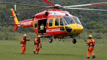 En redningshelikopterenhet i aksjon, med et helikopter og personale i redningsutstyr, klar til å redde mennesker i nød.