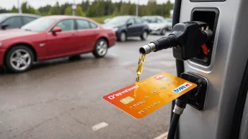 Et drivstoffkort med en bensinpumpe og en bil i bakgrunnen.