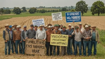 En gruppe bønder som protesterer mot et regjeringsprosjekt.