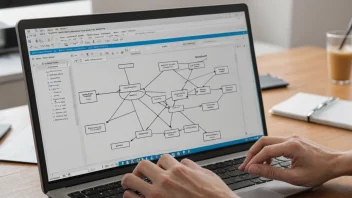 En person som designer en database på en dataskjerm.