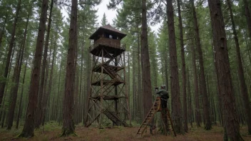 Et jaktårn i skogen, brukt til å observere og jakte på vilt.