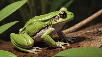 En Microhylidae-frosk som sitter på et blad i en tropisk regnskog.