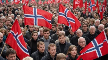 En person som viser støtte til Arbeiderpartiet ved å holde et flagg og delta i en demonstrasjon.