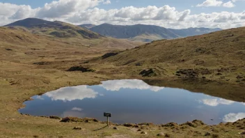 En fredelig tarn med en skilt som viser dens unike navn