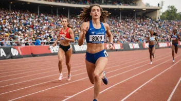 En kvinnelig friidrettsutøver løper 800 meter under et stevne på et stadion.