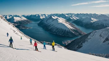 Et pittoreskt norsk fjellandskap med et livlig skianlegg.