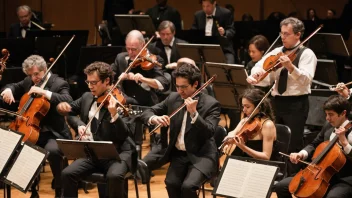 En gruppe musikere fra forskjellige orkestre samlet sammen, spiller instrumentene sine i harmoni.