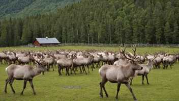 Et reinoppdrett i Norge med reinsdyr som går fritt.