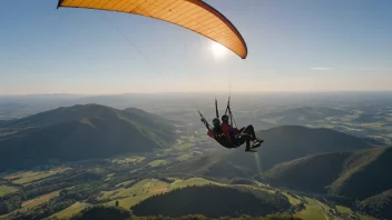 En hangglider i luften med en storslagen utsikt over fjell og daler