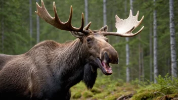 En elg som lager en lyd i en norsk skog.